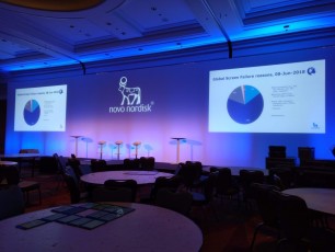 Seamless white AV-Drop Modular backdrop used as front projection screen surface for corporate event