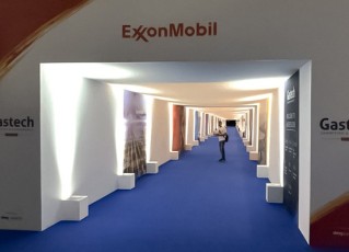 Graphic Print Walkway in convention center created from AV-Drop Modular backdrop for ExxonMobil