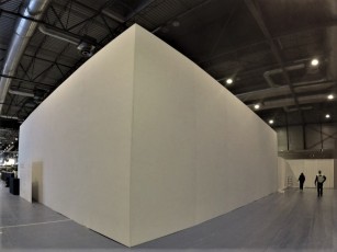 White AV-Drop Modular Backdrop walls with seams masking in convention center
