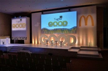 White AV-Drop Modular backdrop wall with front projection screen for McDonalds corporate event