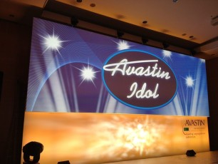 Graphic Print AV-Drop Modular Backdrop of Avastin Idol for stage event